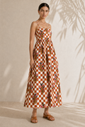 Checkered Cheetah Strappy Maxi Dress