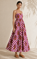 Checkered Cheetah Strappy Maxi Dress