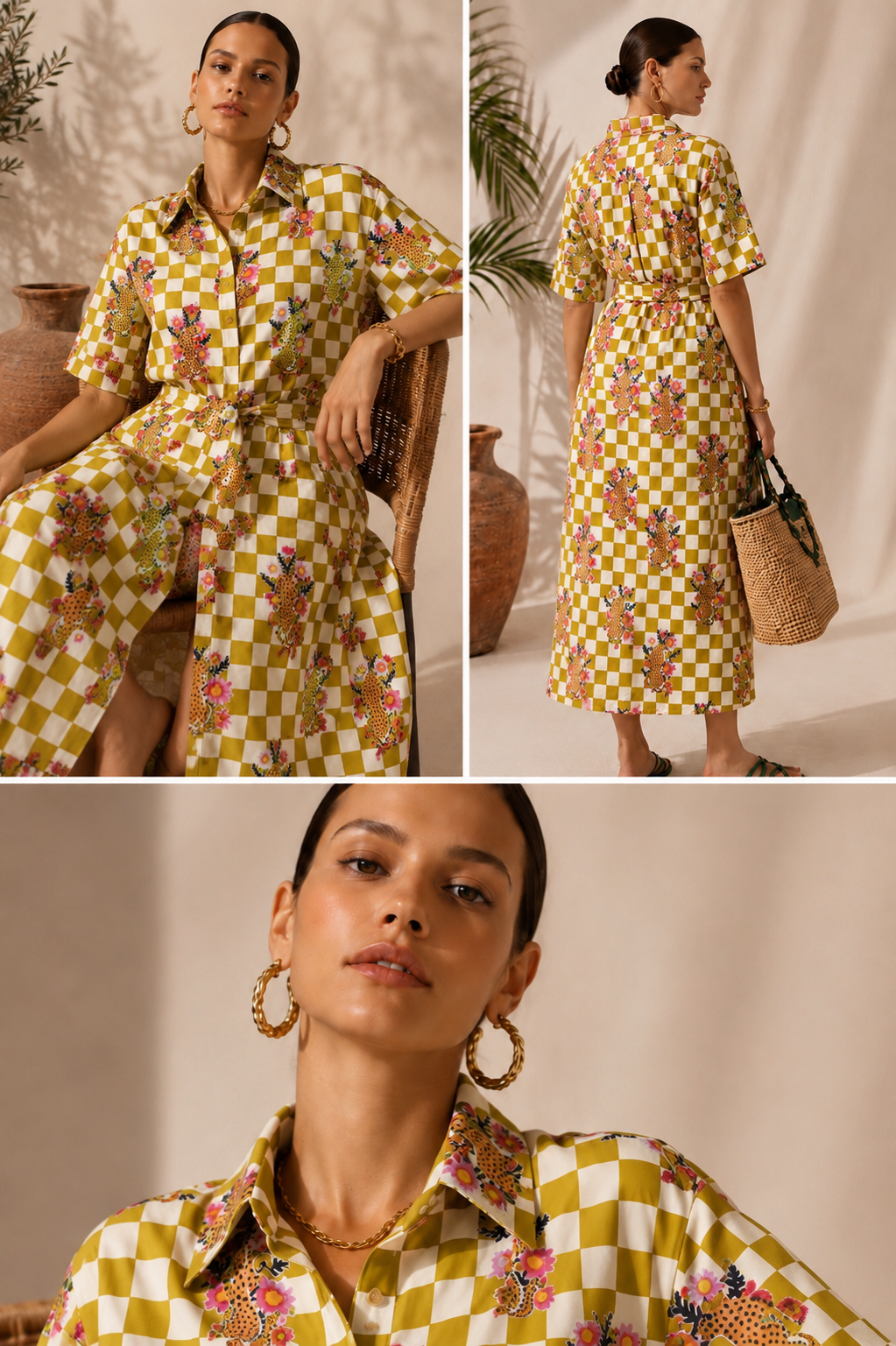 Checkered Cheetah Shirt Dress