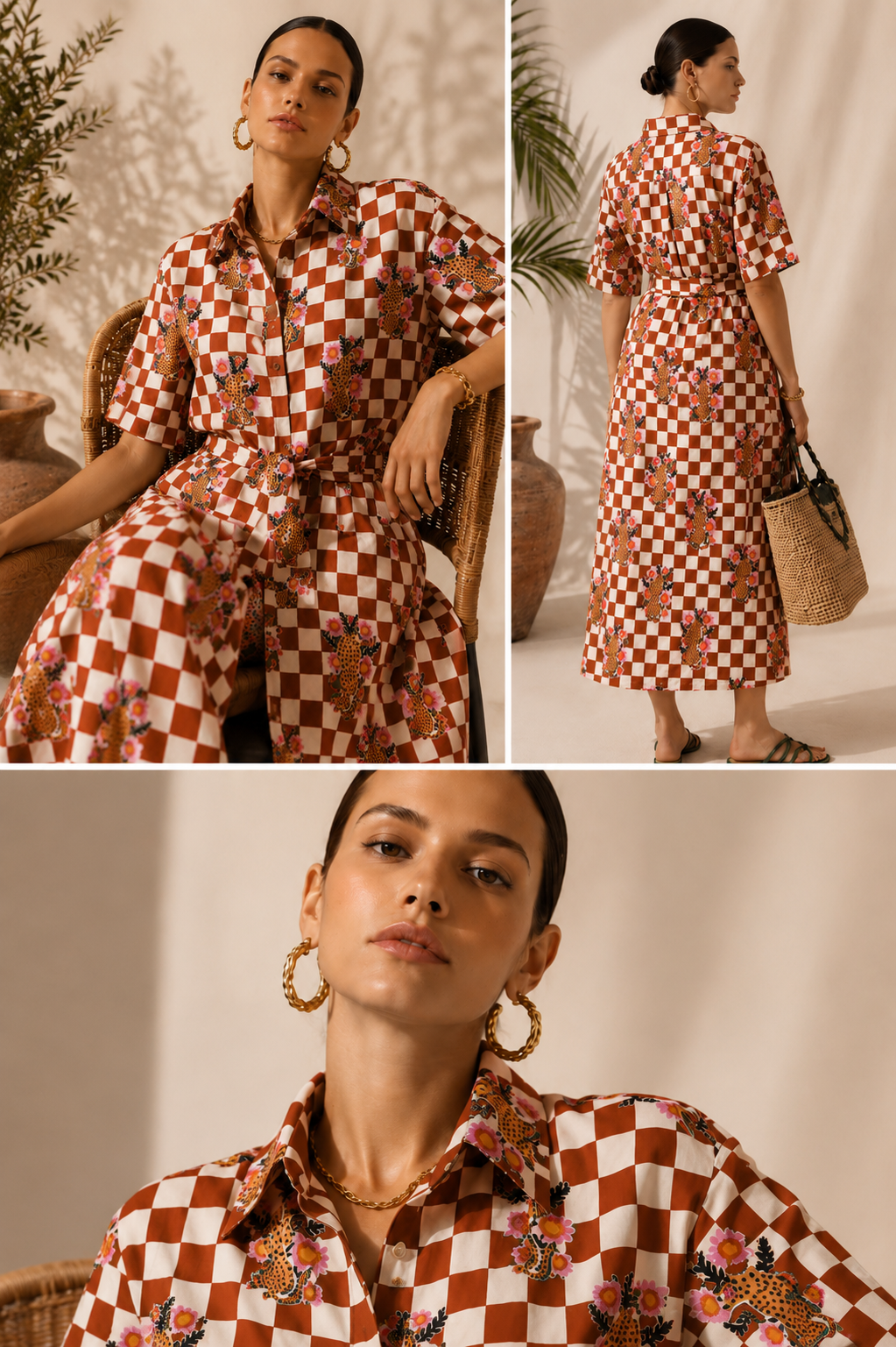 Checkered Cheetah Shirt Dress