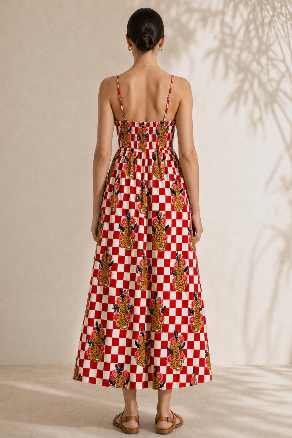 Checkered Cheetah Strappy Maxi Dress