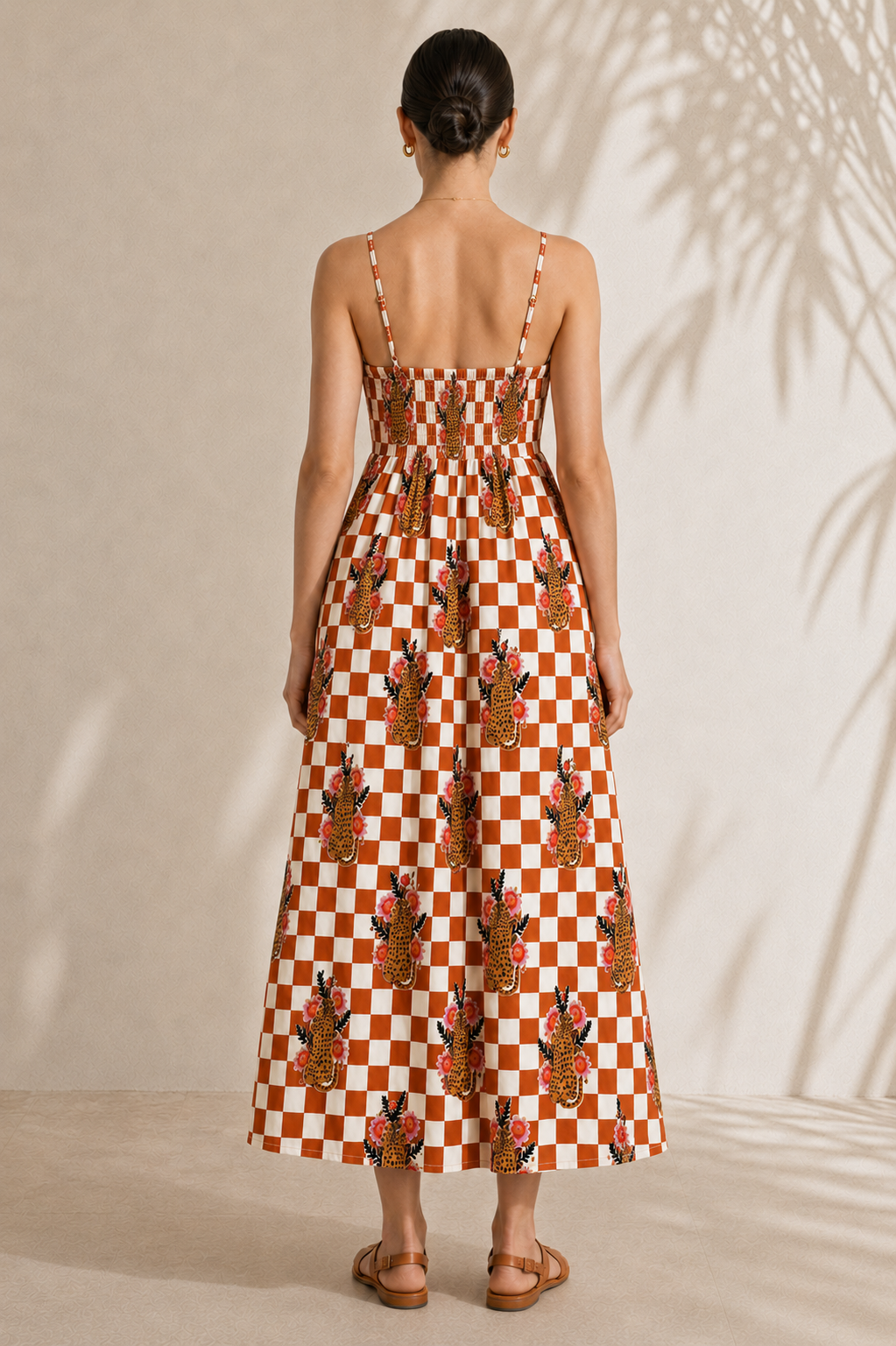 Checkered Cheetah Strappy Maxi Dress