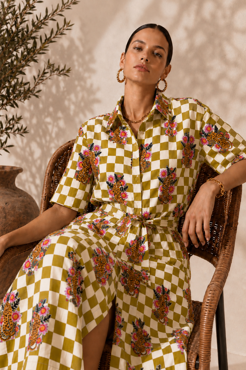 Checkered Cheetah Shirt Dress