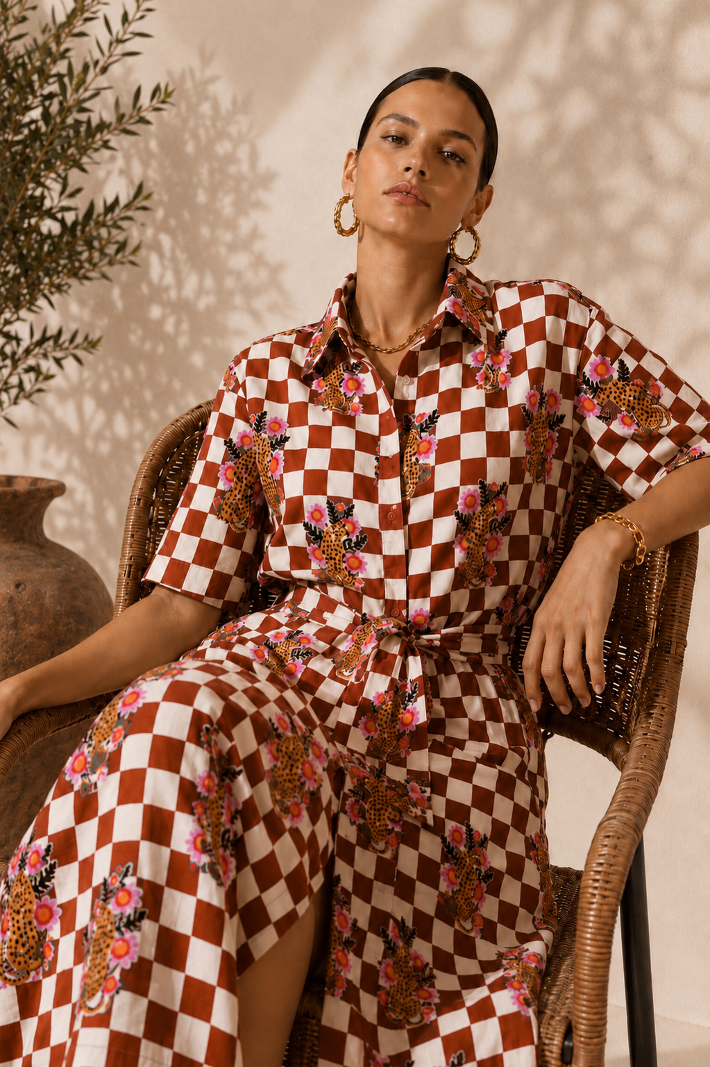 Checkered Cheetah Shirt Dress