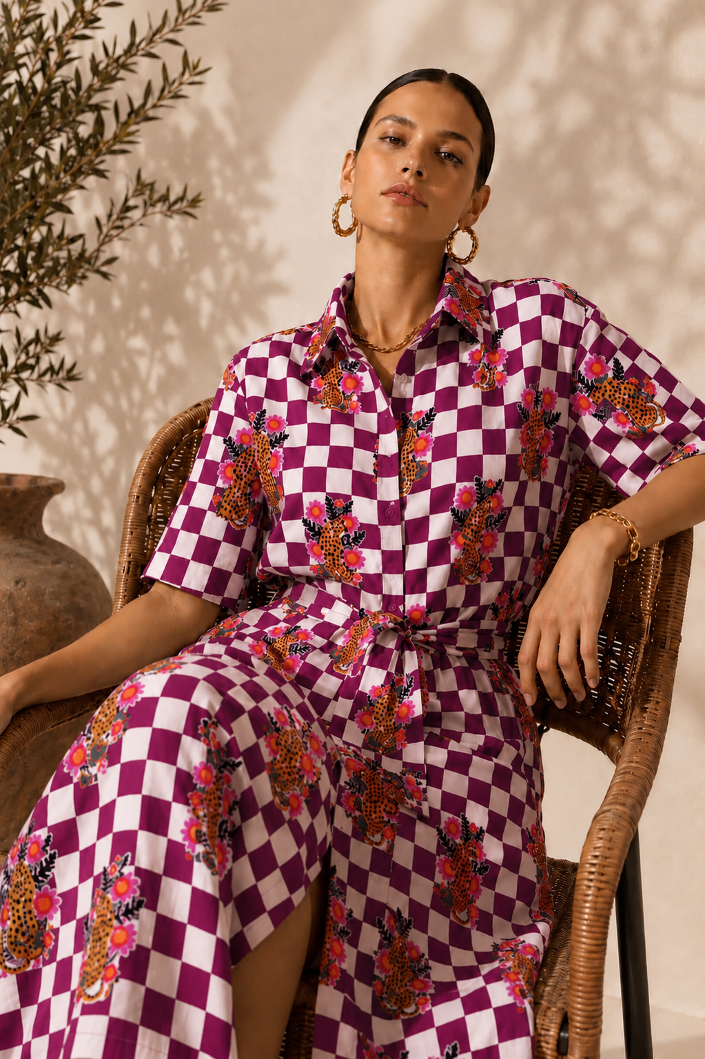 Checkered Cheetah Shirt Dress