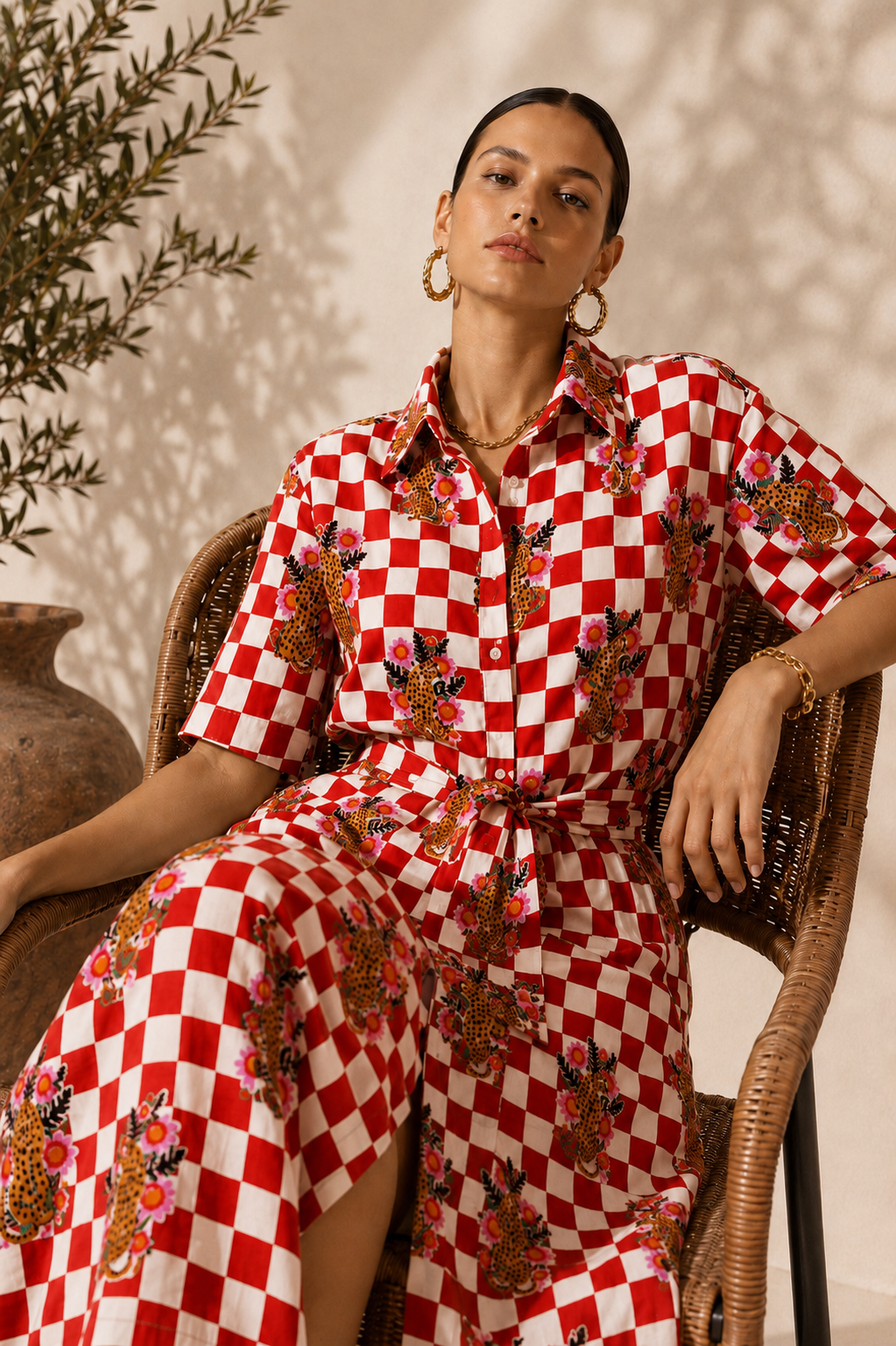 Checkered Cheetah Shirt Dress