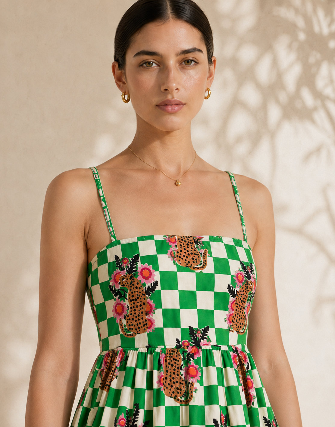 Checkered Cheetah Strappy Maxi Dress