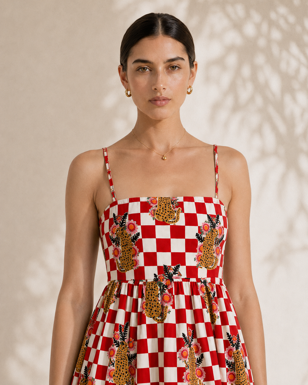 Checkered Cheetah Strappy Maxi Dress