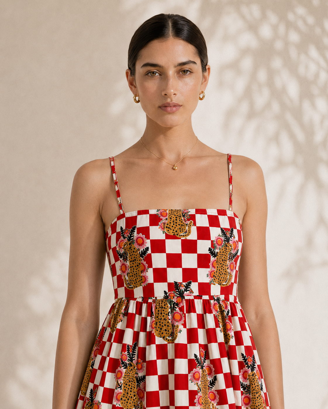 Checkered Cheetah Strappy Maxi Dress