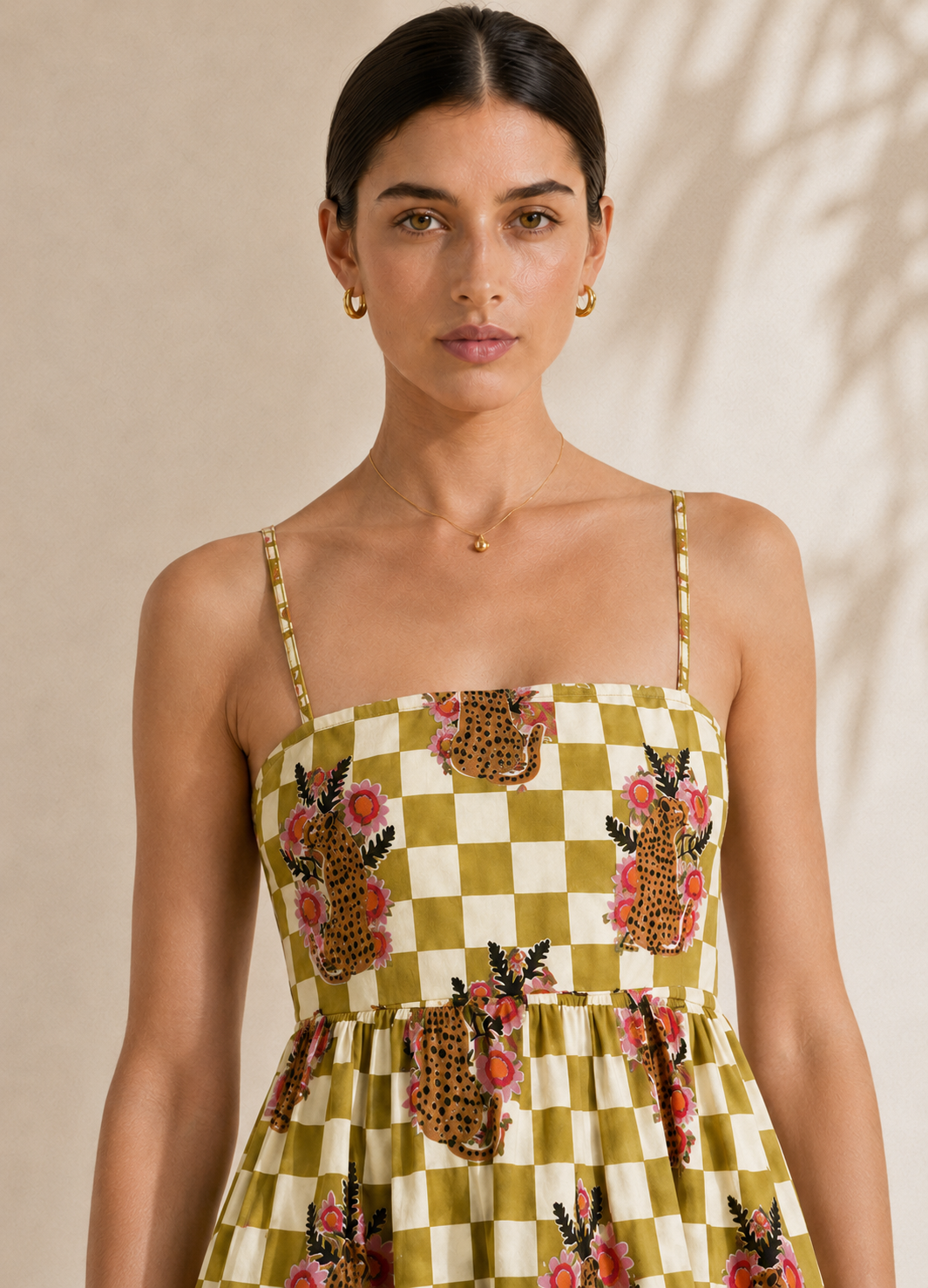 Checkered Cheetah Strappy Maxi Dress