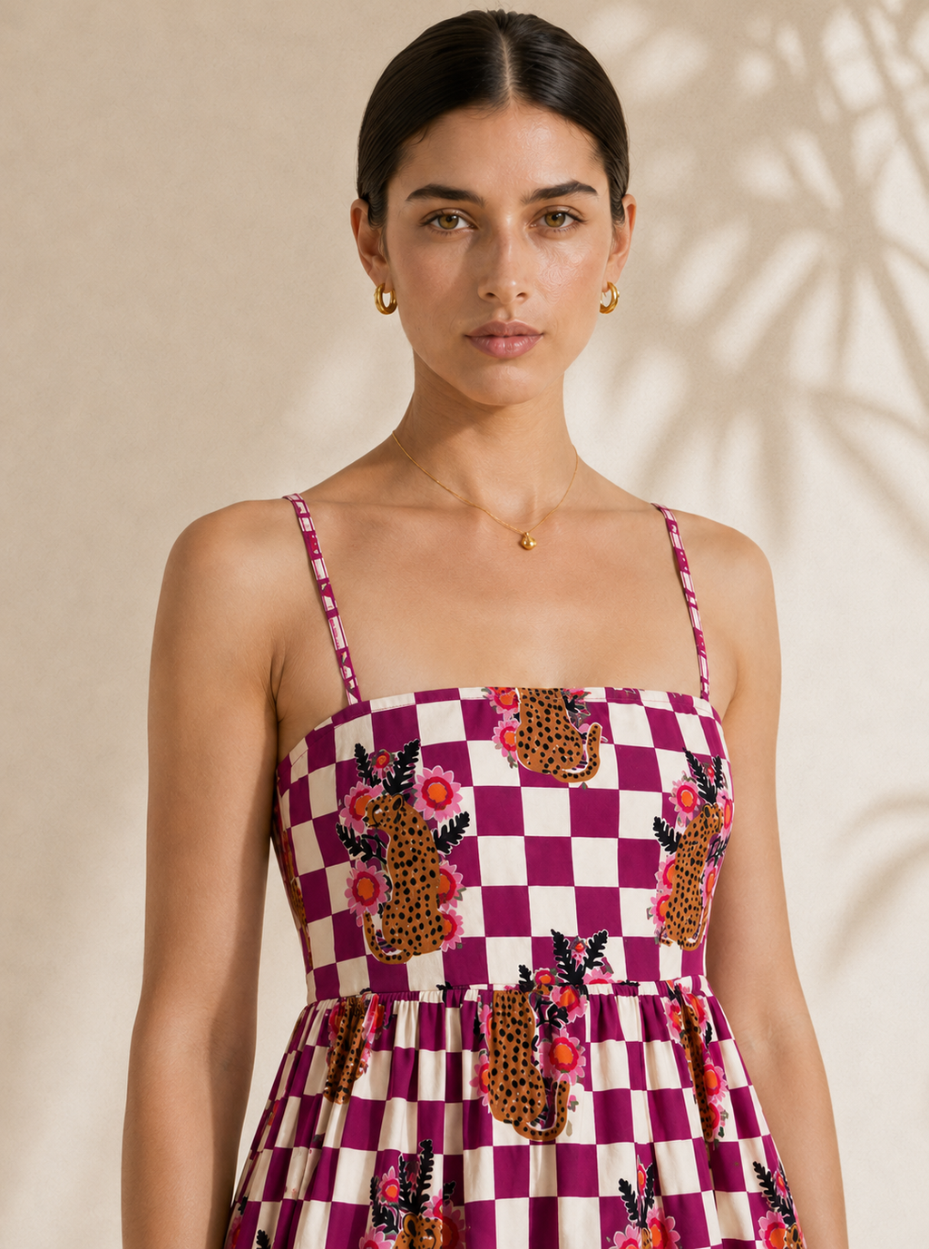 Checkered Cheetah Strappy Maxi Dress
