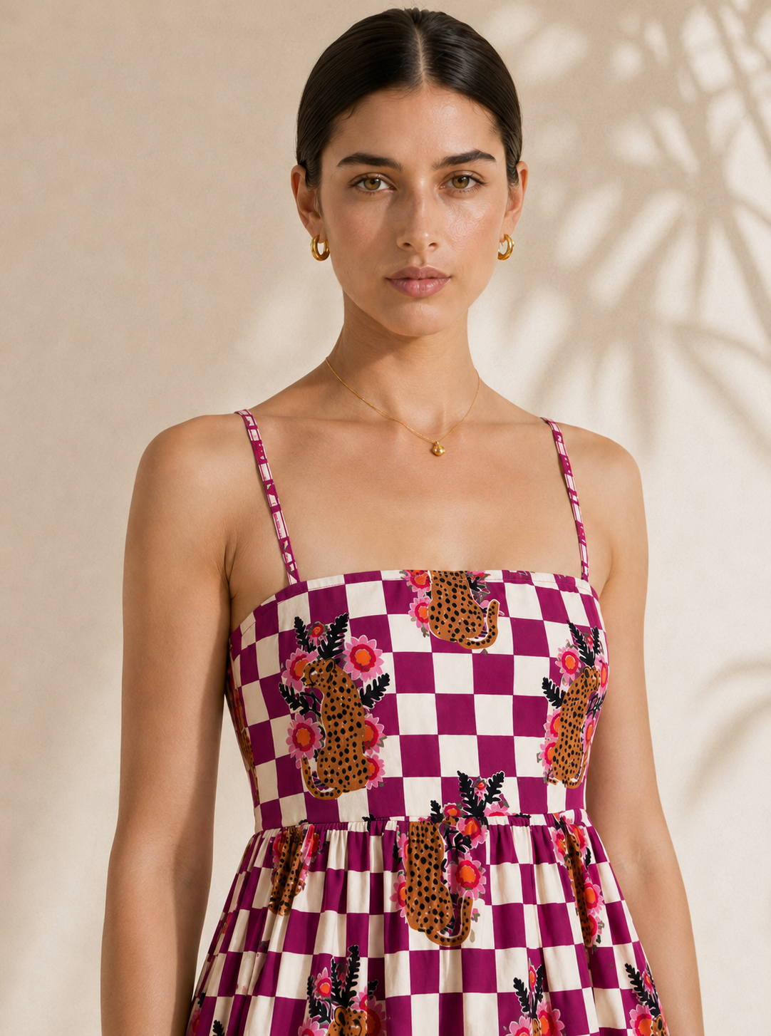 Checkered Cheetah Strappy Maxi Dress