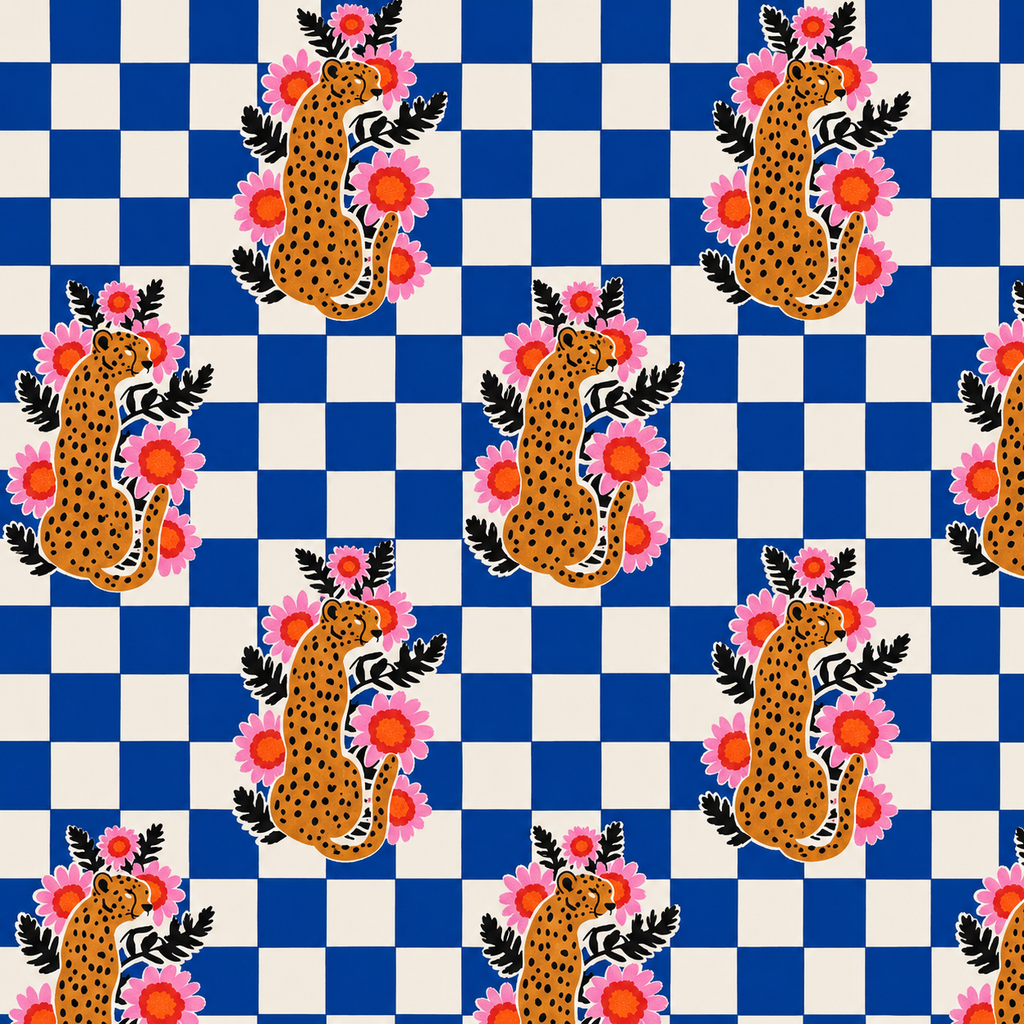Checkered Cheetah Strappy Maxi Dress