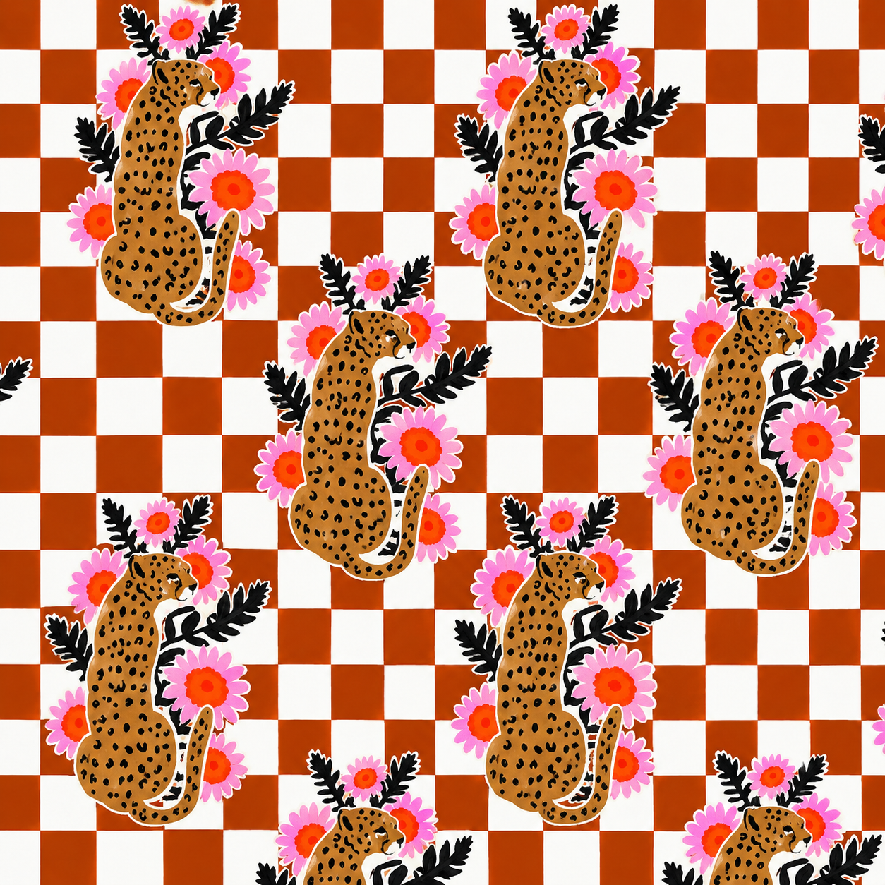 Checkered Cheetah Strappy Maxi Dress