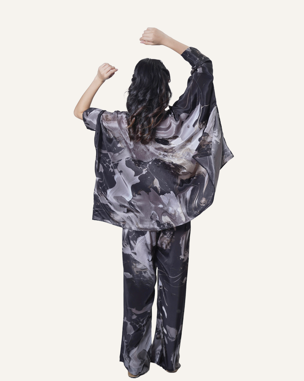 Black Grey Pollock in Crêpe de Chine