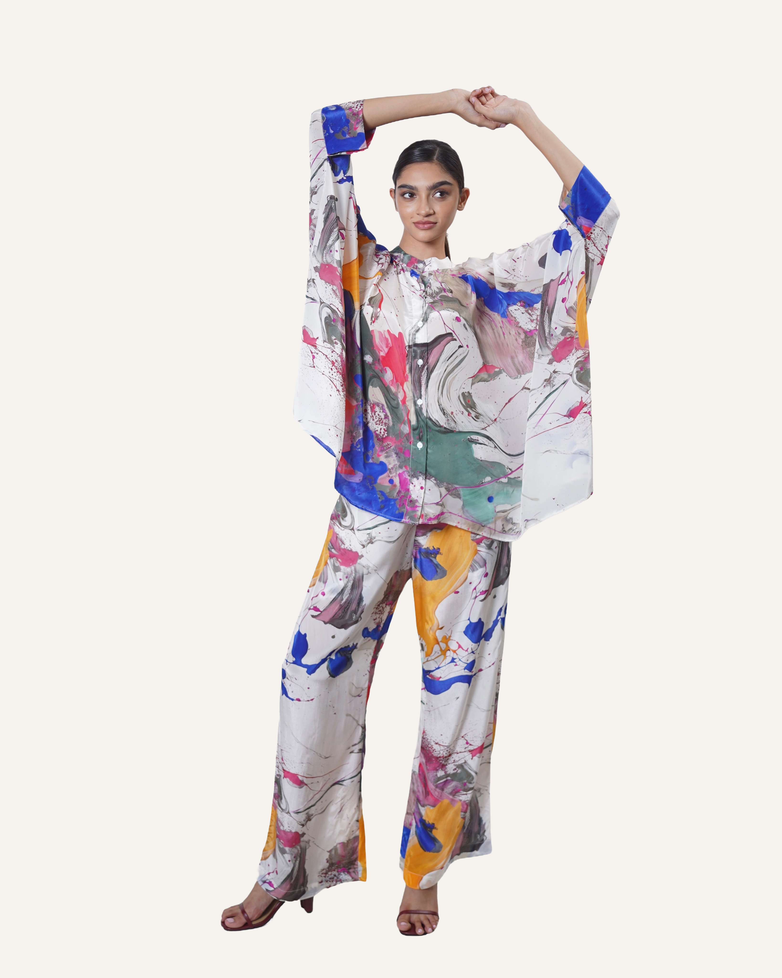 Ivory Cobalt Pollock in Crêpe de Chine