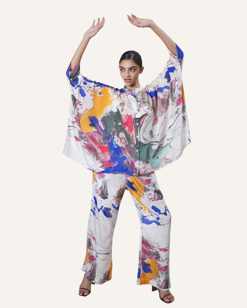 Ivory Cobalt Pollock in Crêpe de Chine