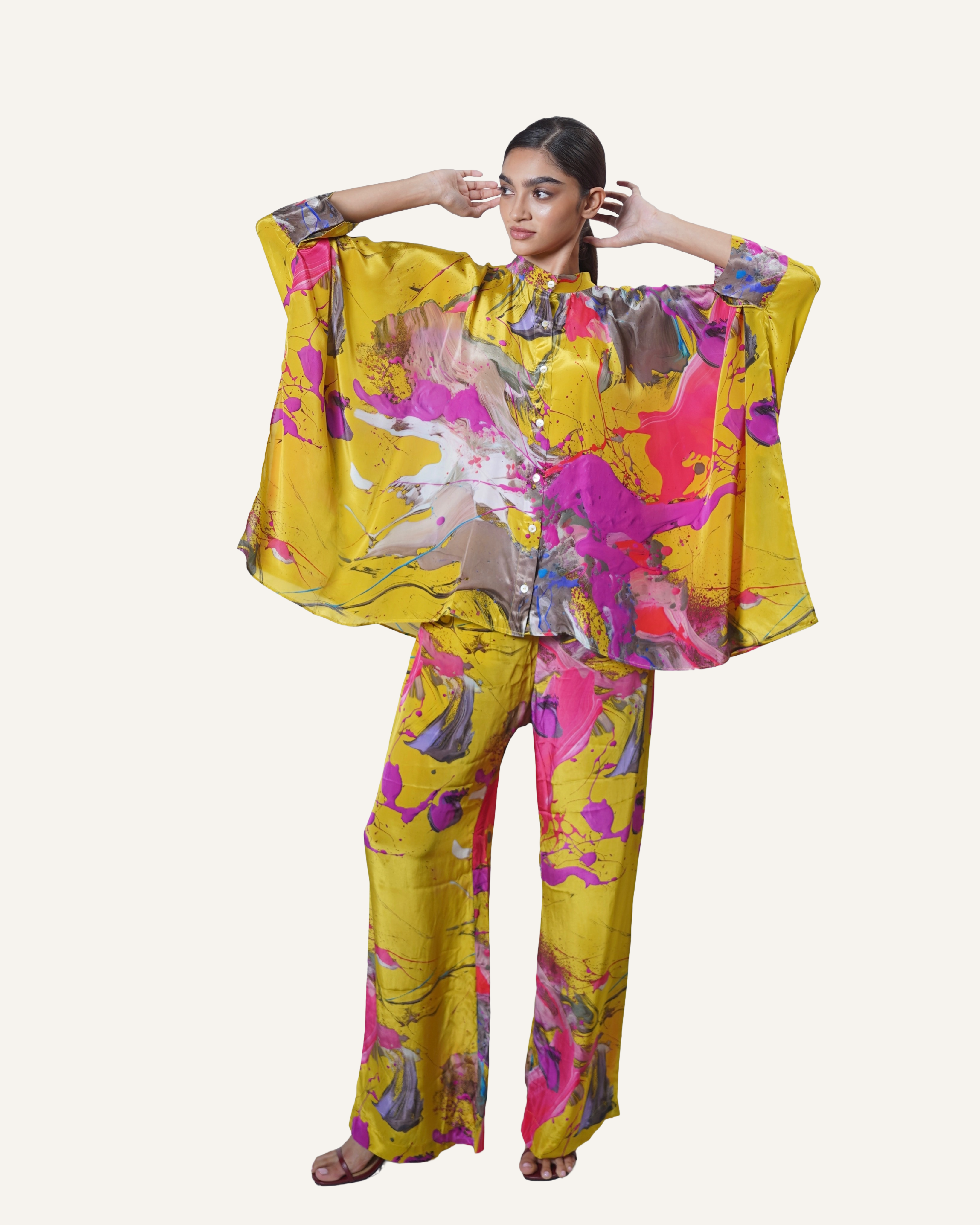 Mustard Fuchsia Pollock in Crêpe de Chine