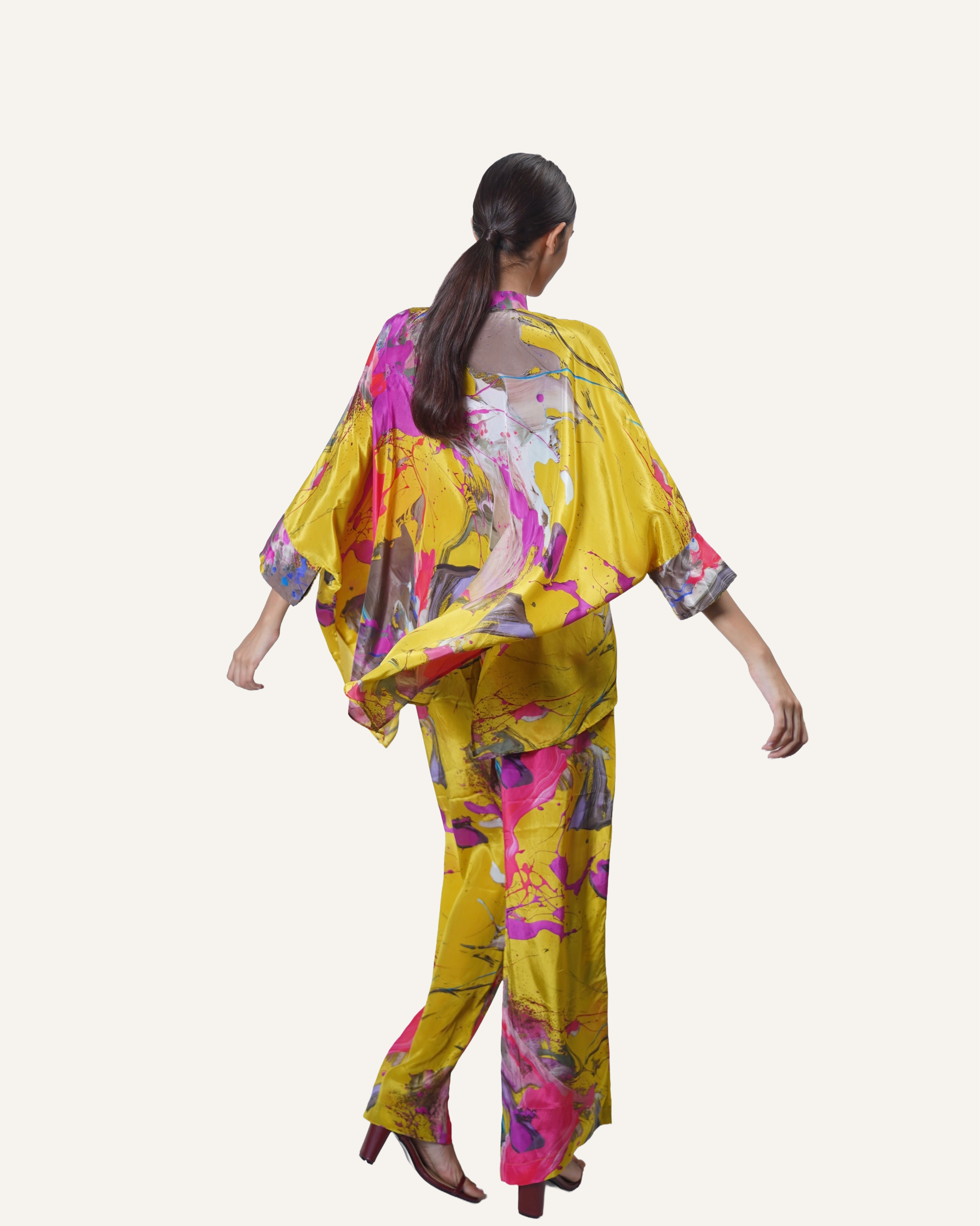 Mustard Fuchsia Pollock in Crêpe de Chine