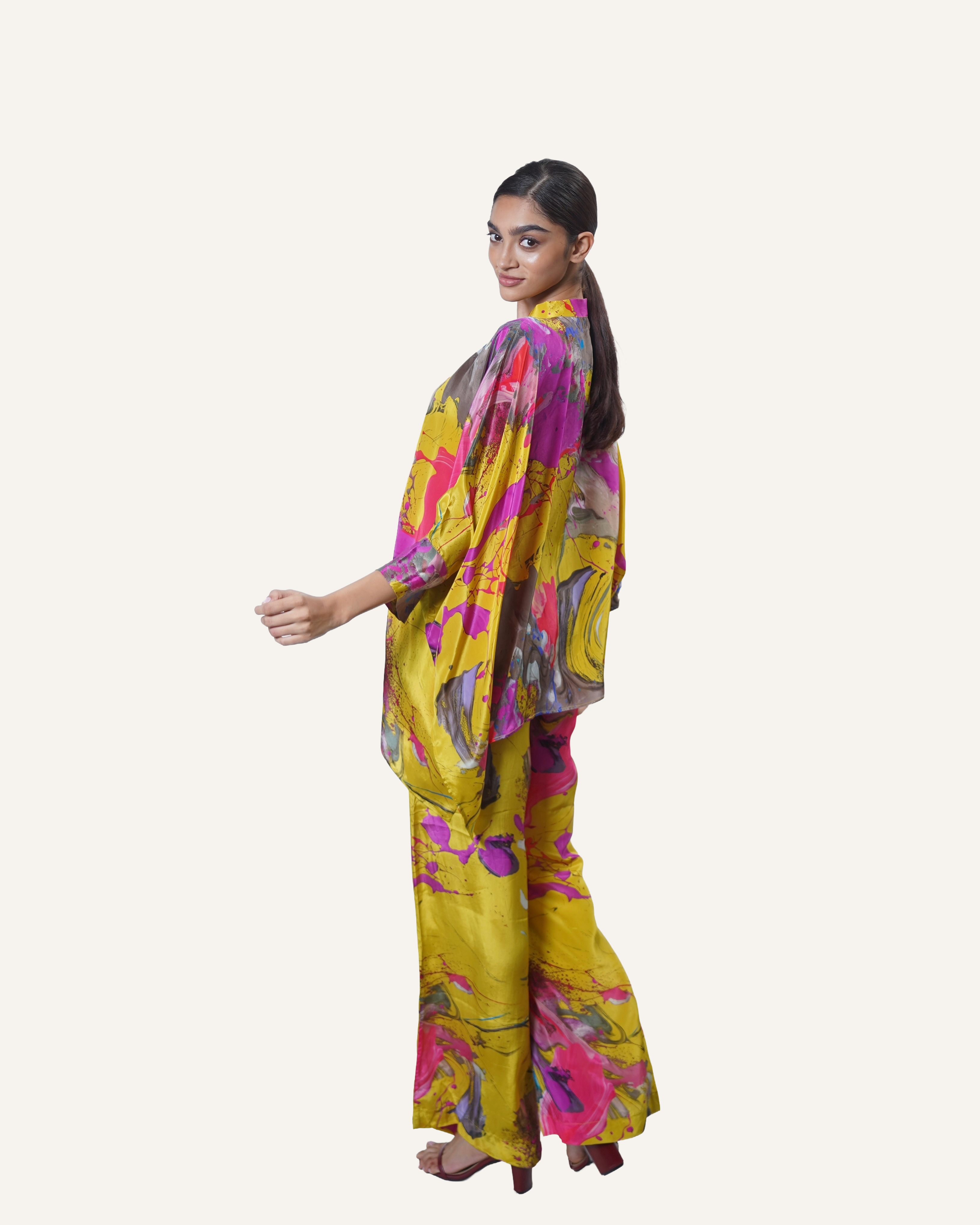 Mustard Fuchsia Pollock in Crêpe de Chine