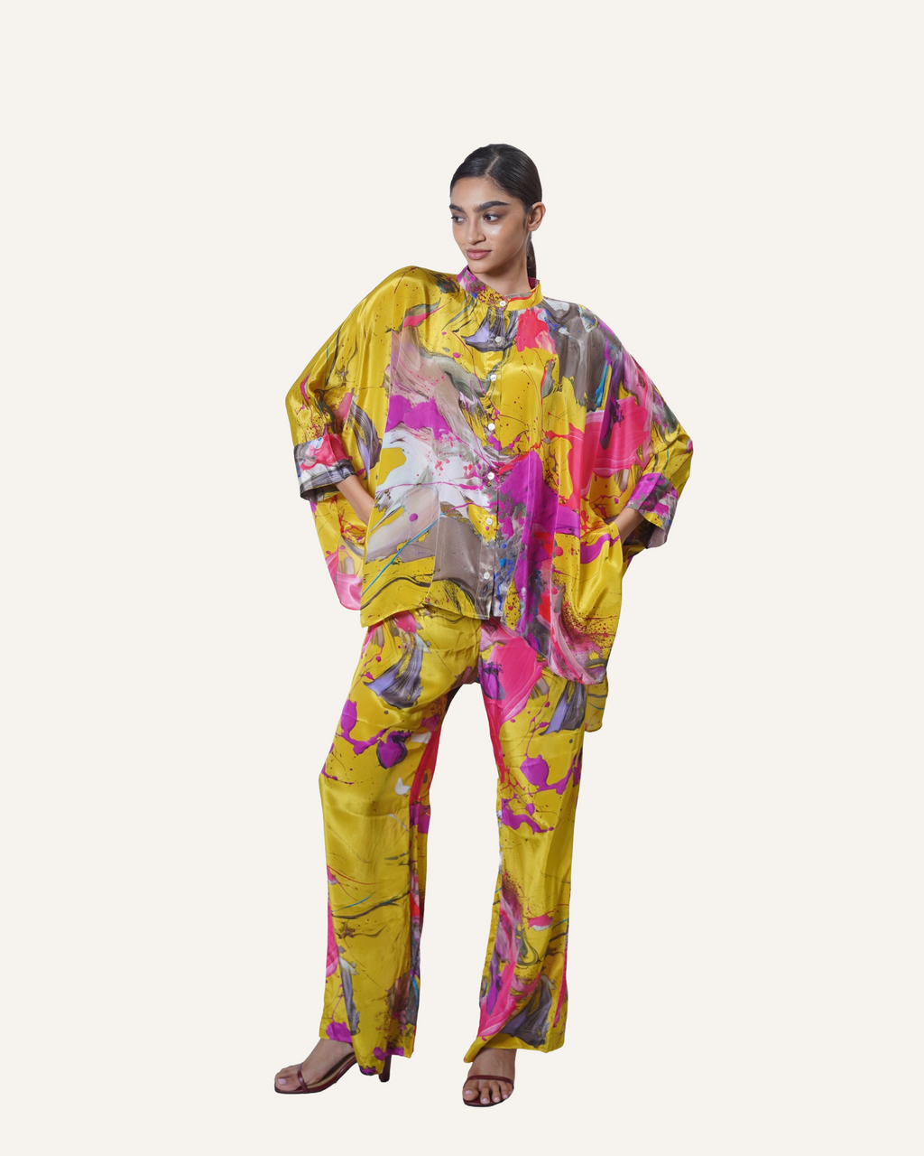 Mustard Fuchsia Pollock in Crêpe de Chine