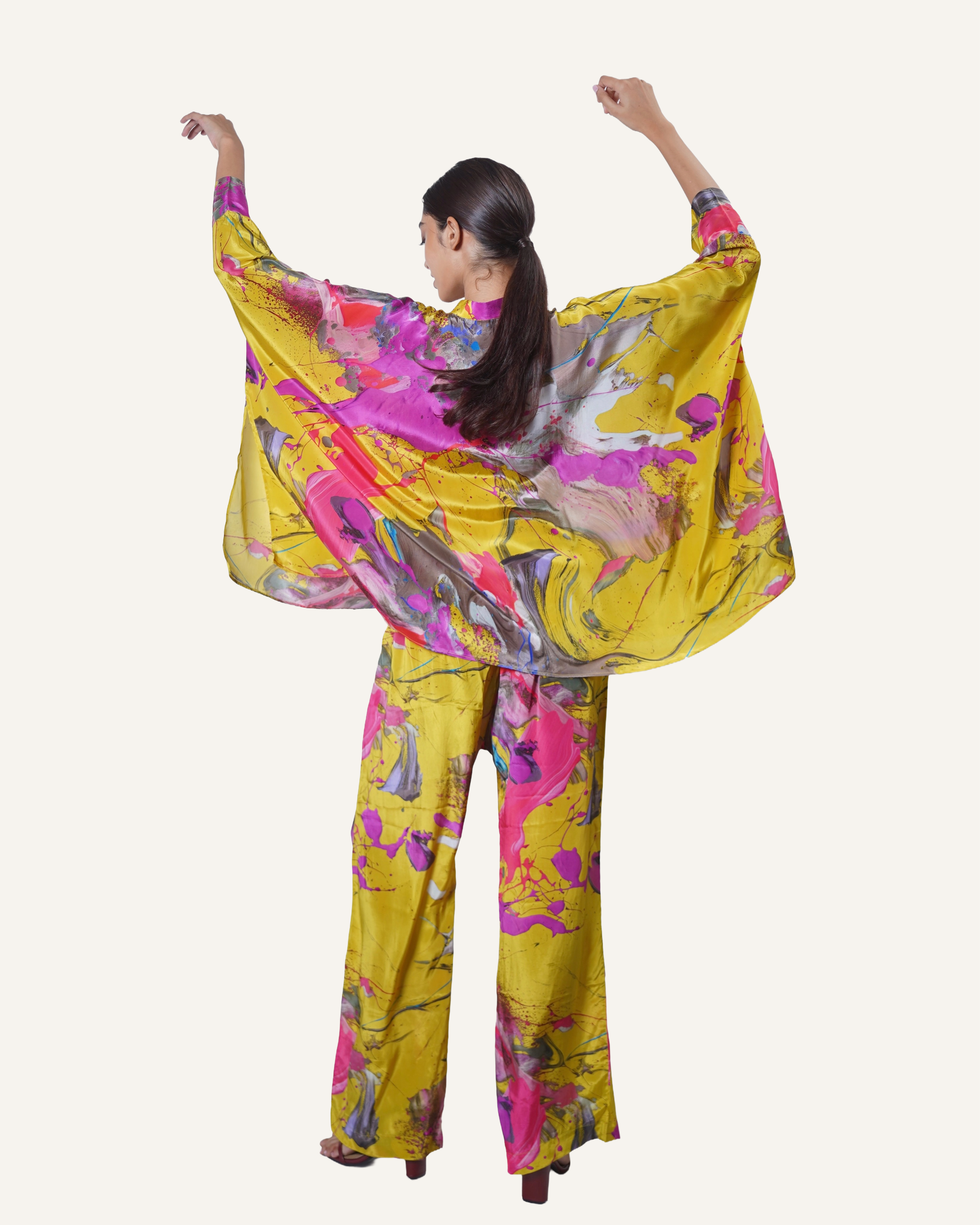 Mustard Fuchsia Pollock in Crêpe de Chine