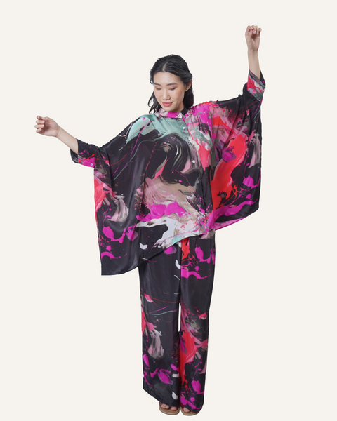 Black Coral Pollock in Crêpe de chine