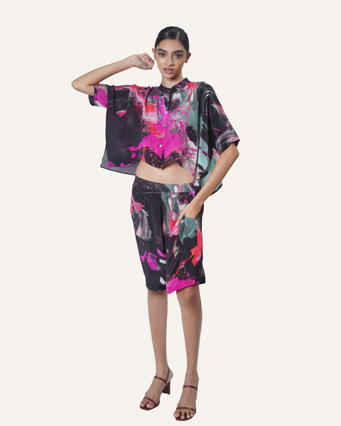 Black Coral Pollock in Crêpe de Chine