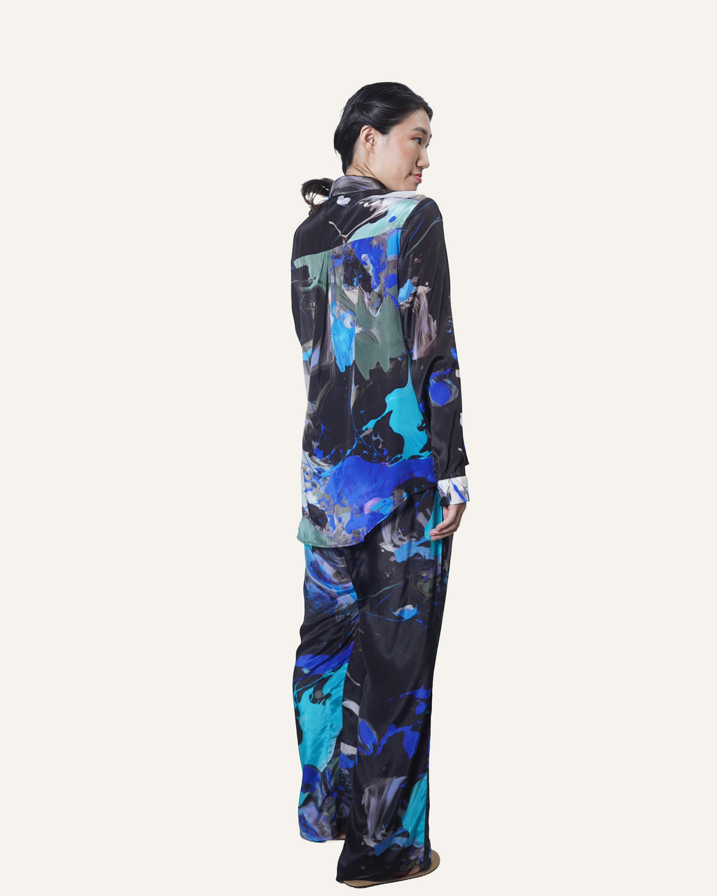 Black Azure Pollock in Crêpe de Chine