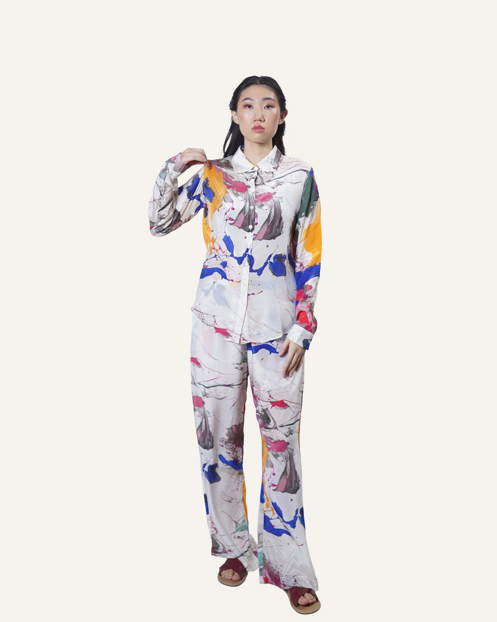 Ivory Cobalt Pollock in Crêpe de Chine