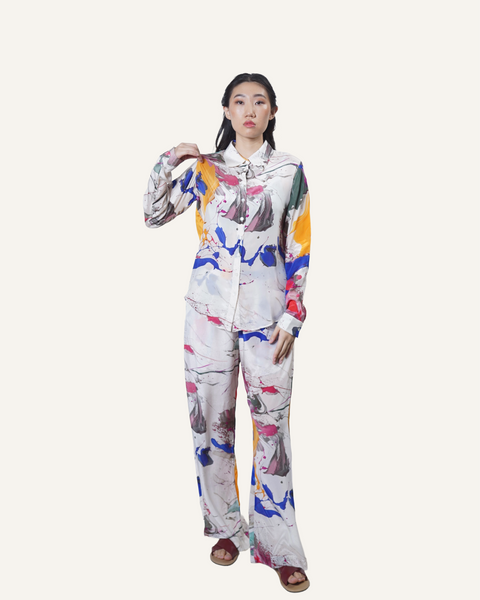 Ivory Cobalt Pollock in Crêpe de Chine