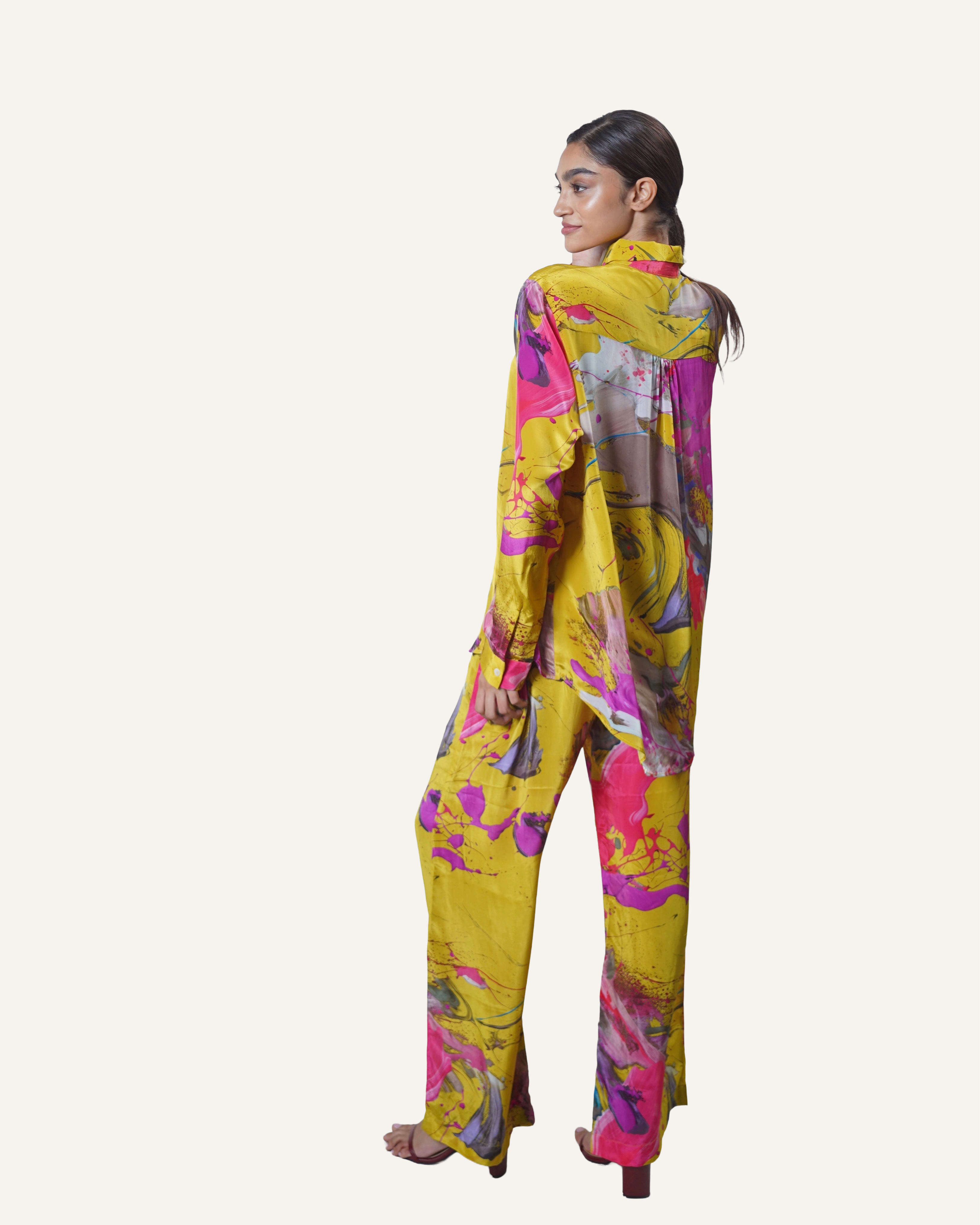 Mustard Fuchsia Pollock in Crêpe de Chine