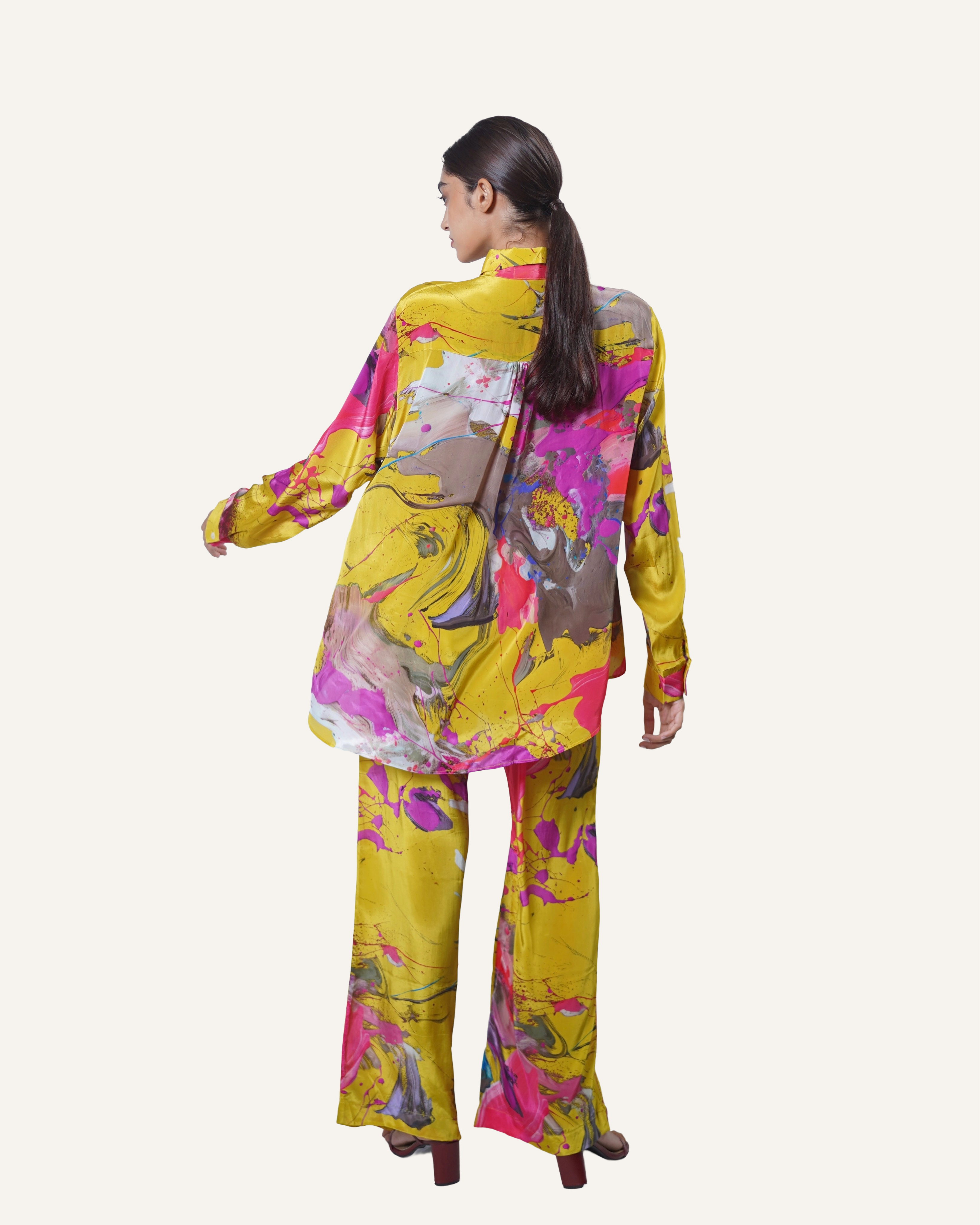 Mustard Fuchsia Pollock in Crêpe de Chine
