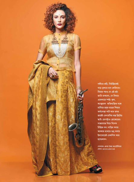 Golden Yellow Tussar Georgette Benarasi Skirt Set
