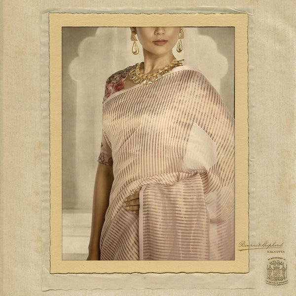 Lilac & gold missing stripe maheshwari saree